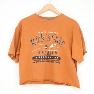 Authentic Pigment Rick's Cafe Jamaica Graphic T-Shirt Orange Cropped Boxy Medium